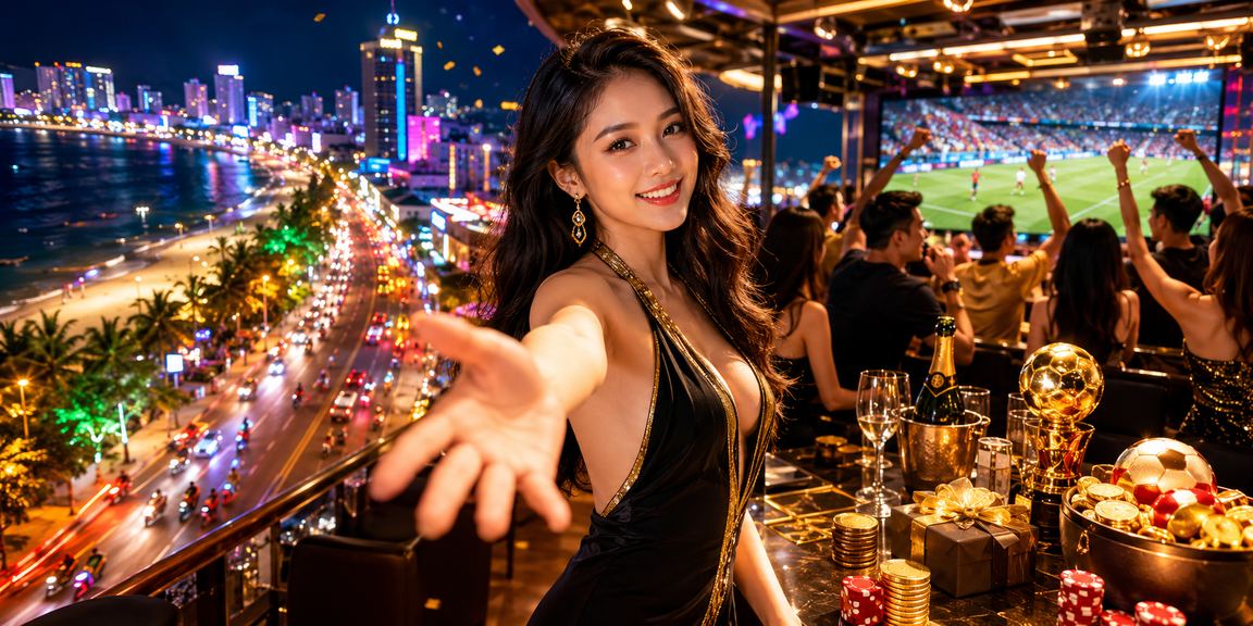 Bãi biển Nha Trang với khu giải trí hiện đại và ánh đèn casino về đêm